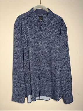 Michael Strahan Patterned Navy blue with white floral breathable Button-Up Shirt